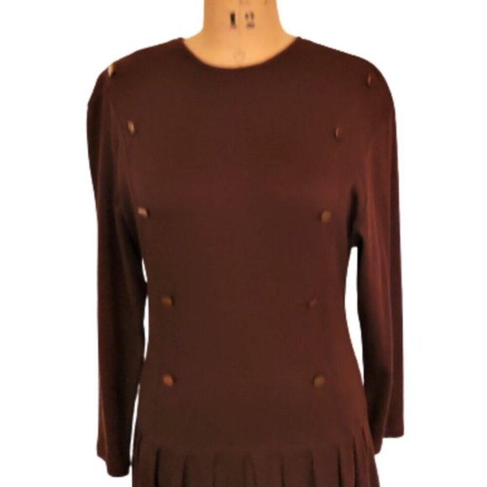 Vintage 90s low waist warm brown midi chic dress